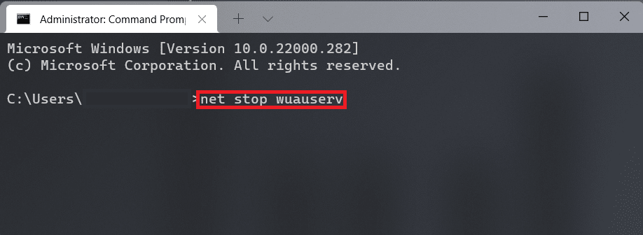 command to stop wuauserv in Command prompt window