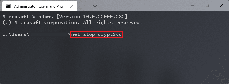 command to stop cryptsvc Command prompt window