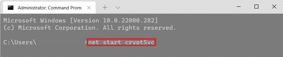 command to start cryptsvc Command prompt window