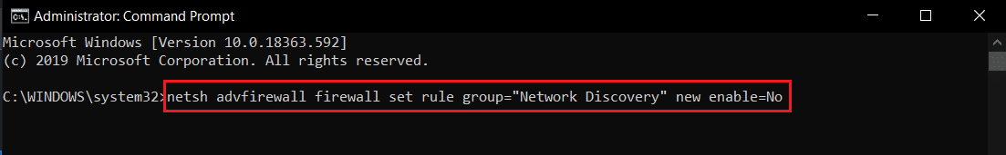 command to disable network discovery in cmd or command prompt