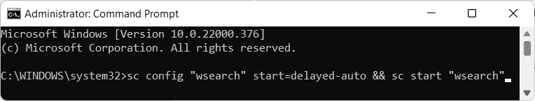 command to enable search indexing in Windows 11