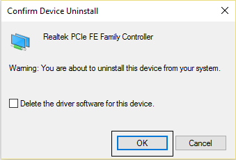 confirm device uninstall. Ethernet doesn't have a valid IP configuration error