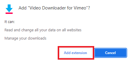 Confirm the process by clicking Add extension