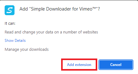 Confirm the process by clicking Add extension