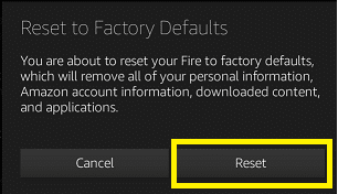 Confirm the prompt by clicking on the Reset button