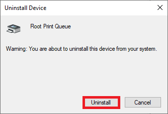 Confirm the prompt by clicking Uninstall
