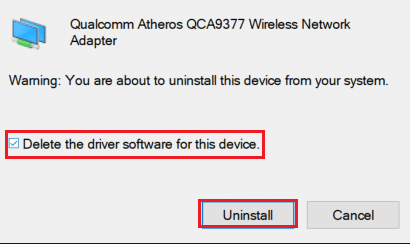 confirm the uninstall network driver prompt