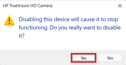 Confirmation dialog box for disabling webcam