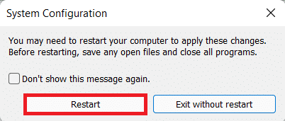 Confirmation dialog box for restarting computer.