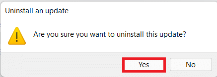 click on Yes in Confirmation prompt for uninstalling update Windows 11