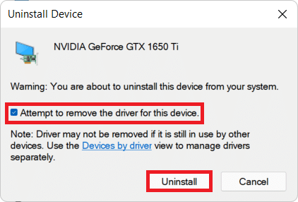 Confirmation to uninstall drivers