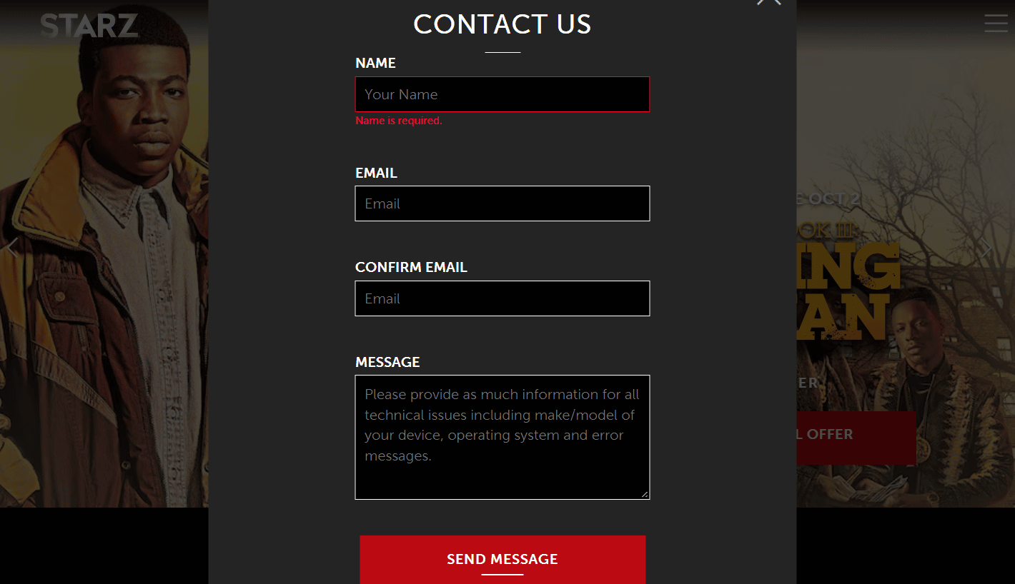 contact STARZ page