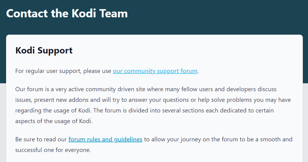 Contact Kodi Support Team