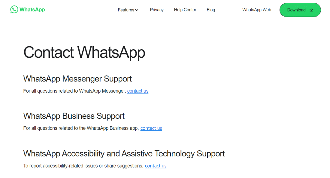 Ponte en contacto co soporte de WhatsApp