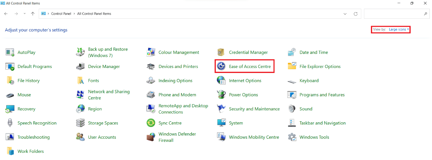 select list of access centre in Control Panel Window. How to Turn Off Sticky Keys in Windows 11