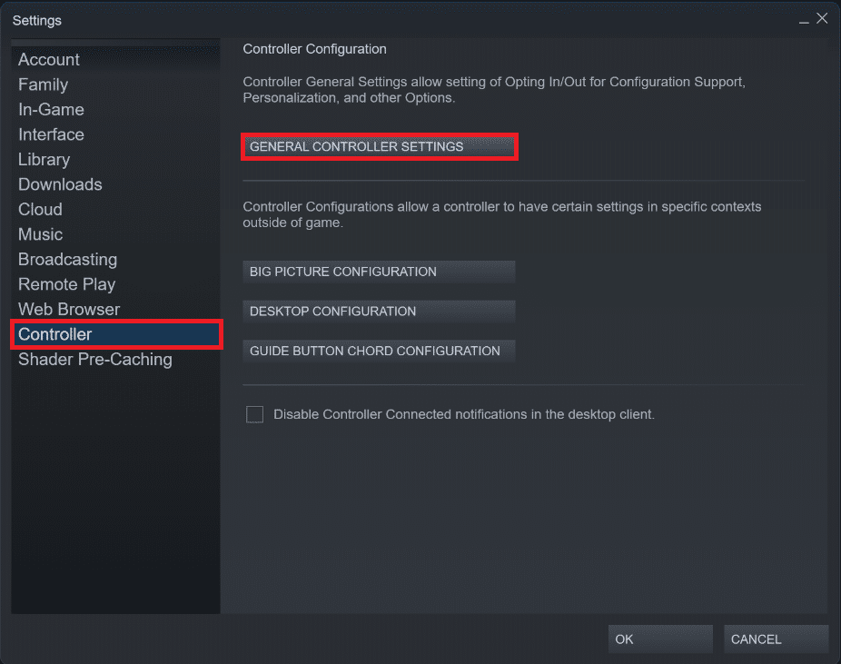 Controller settins in Steam settings window. How to Enable Minecraft Controller Support