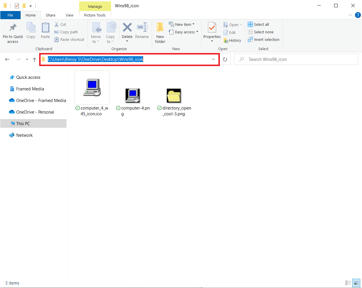 скопируйте местоположение пути, нажав клавиши Ctrl и C. Как установить значки Windows 98