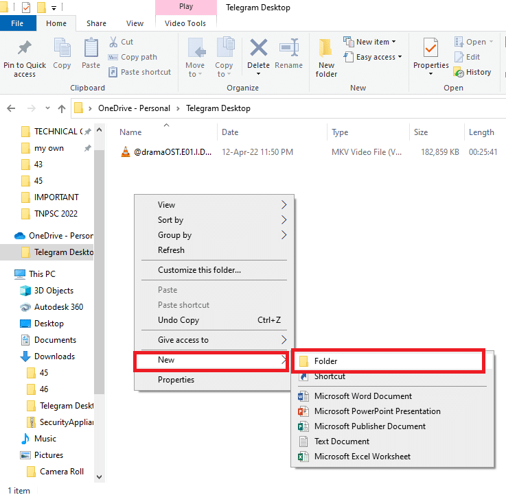 create a New Folder. Fix Onedrive Error 0x8007016a in Windows 10