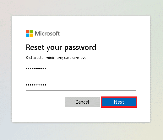 Create a new password with minimum 8 characters and click on Next