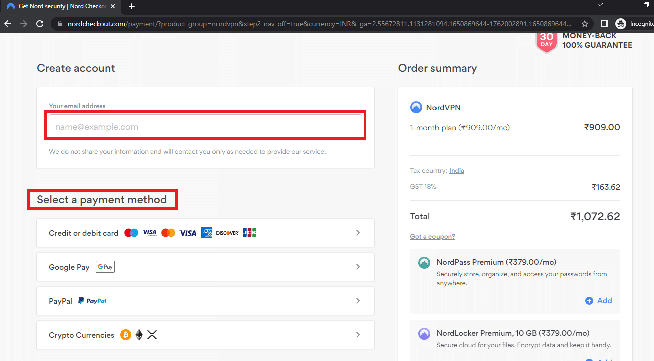 Create an account on the website using your email address and select a suitable payment method