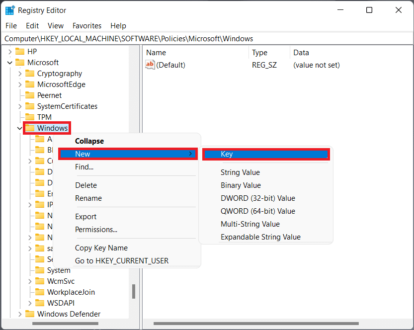 Creating a new key using context menu. How to Disable Lock Screen in Windows 11