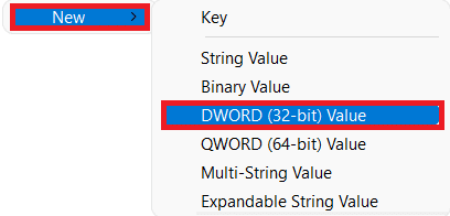 Creating new DWROD Value using context menu. How to Disable Lock Screen in Windows 11