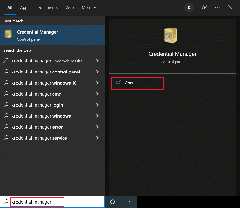 Credential Manager in search bar