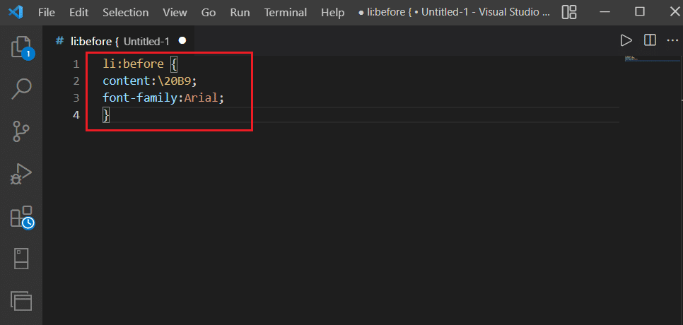 Пример кода CSS в коде Visual Studio. Как ввести символ рупии на клавиатуре