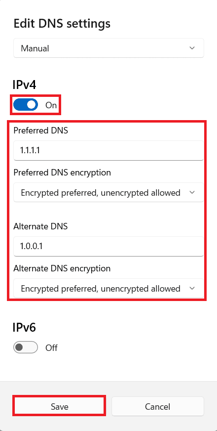 Custom DNS server setting