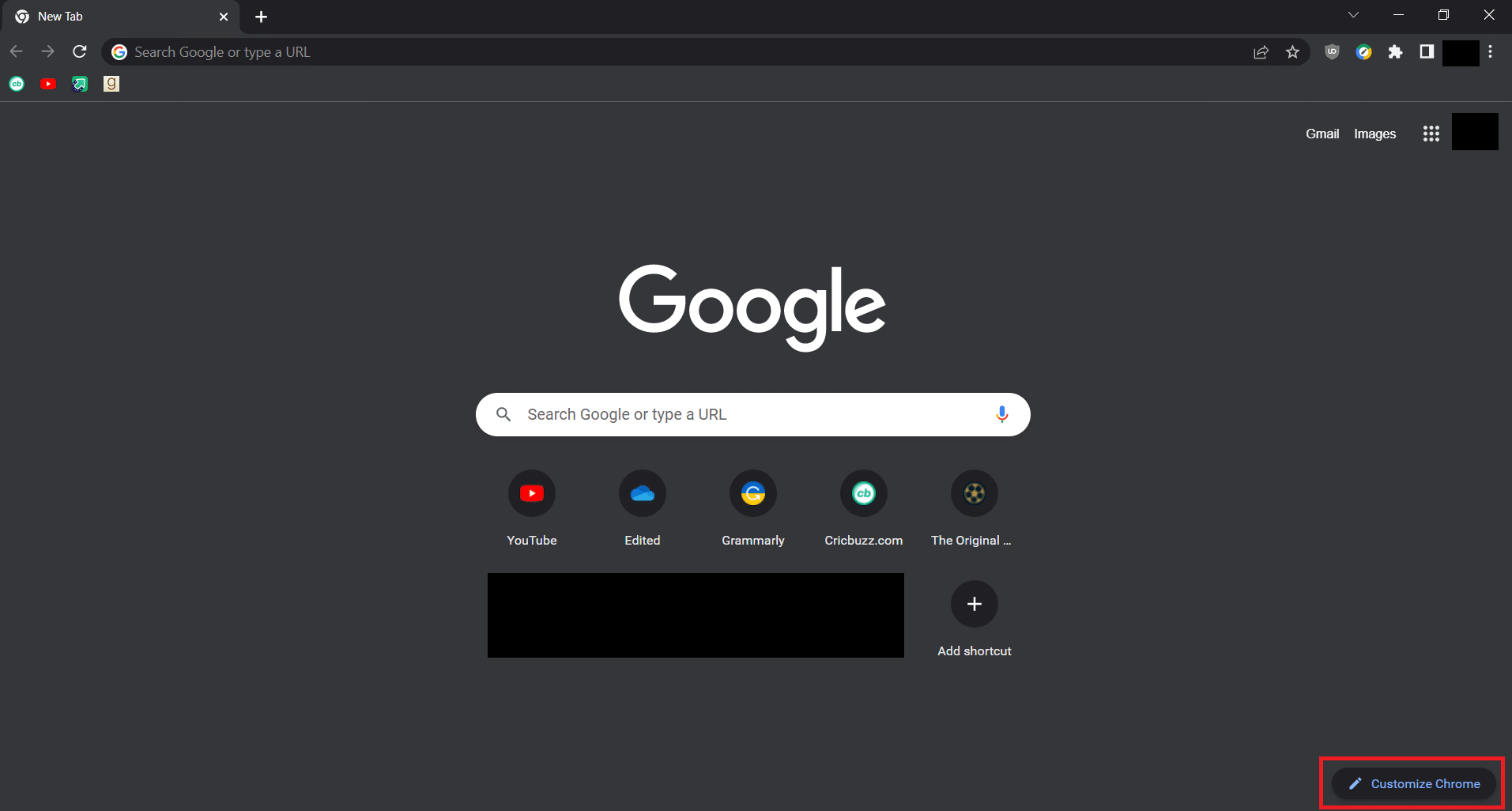 Customize Chrome option 