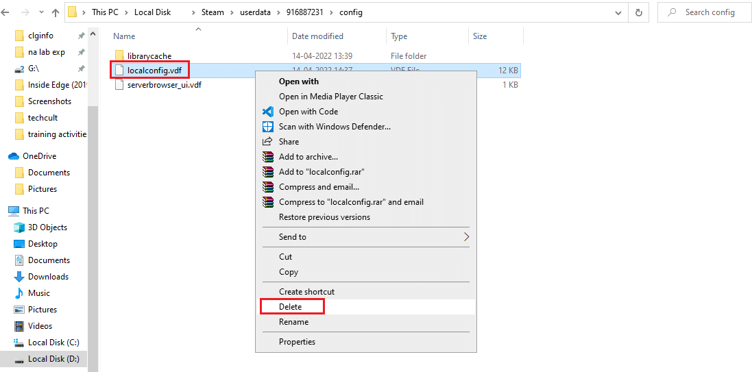 delect steam localconfig.vdf file