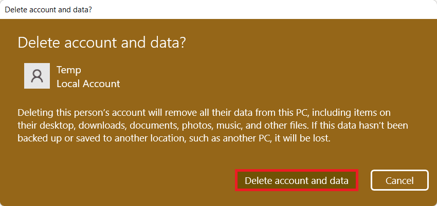 Delete account and data. How to Create a Local Account in Windows 11