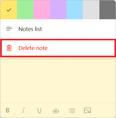 Delete Note option in menu.