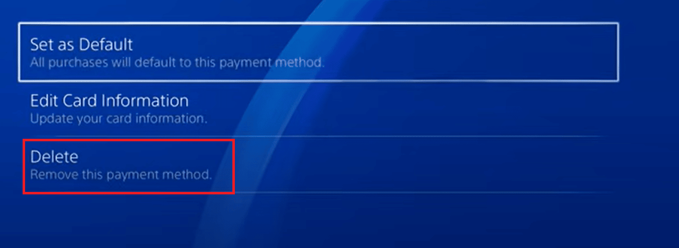 delete option for payment method on ps4. Fix WS-43709-3 Error Code on PS4