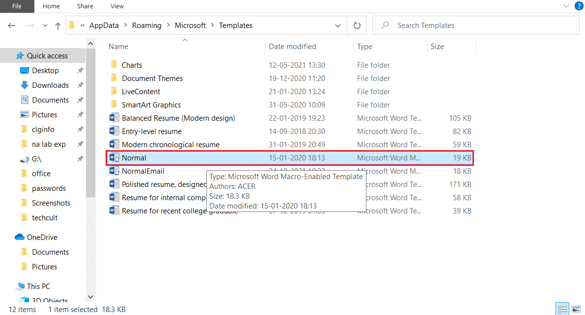 delete the normal folder in appdata Microsoft templates folder. Fix Word File Permission Error in Windows 10