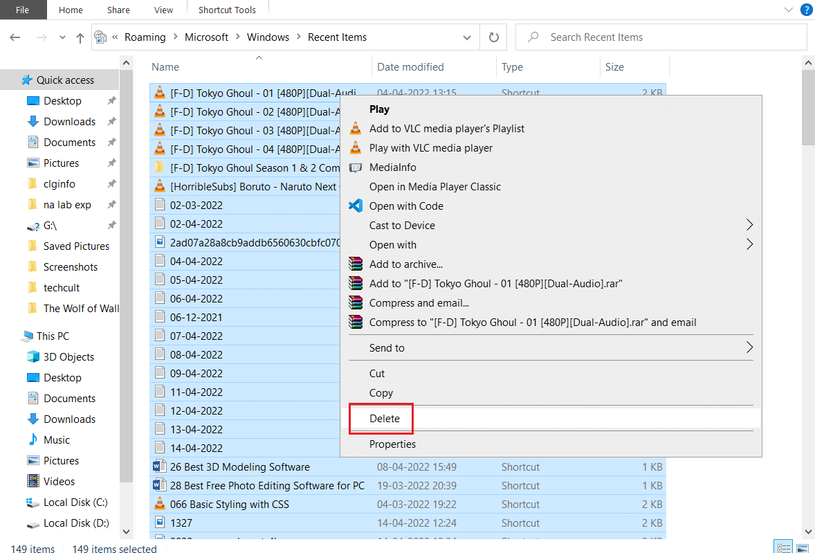 delete the recent items files. Fix Windows 10 File Explorer Working on it Error