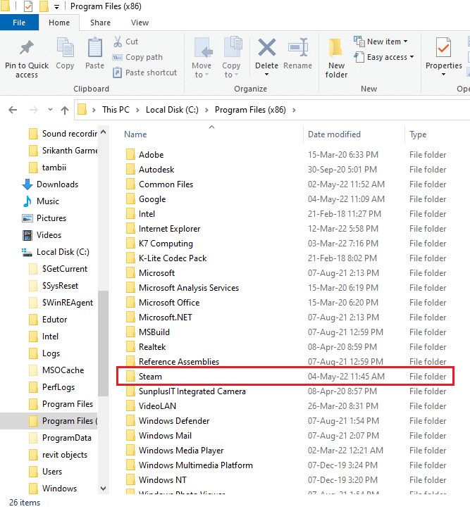 Delete the Steam folder in the location path