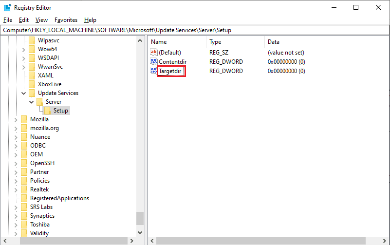 delete the TargetDir key value in the directory location 
