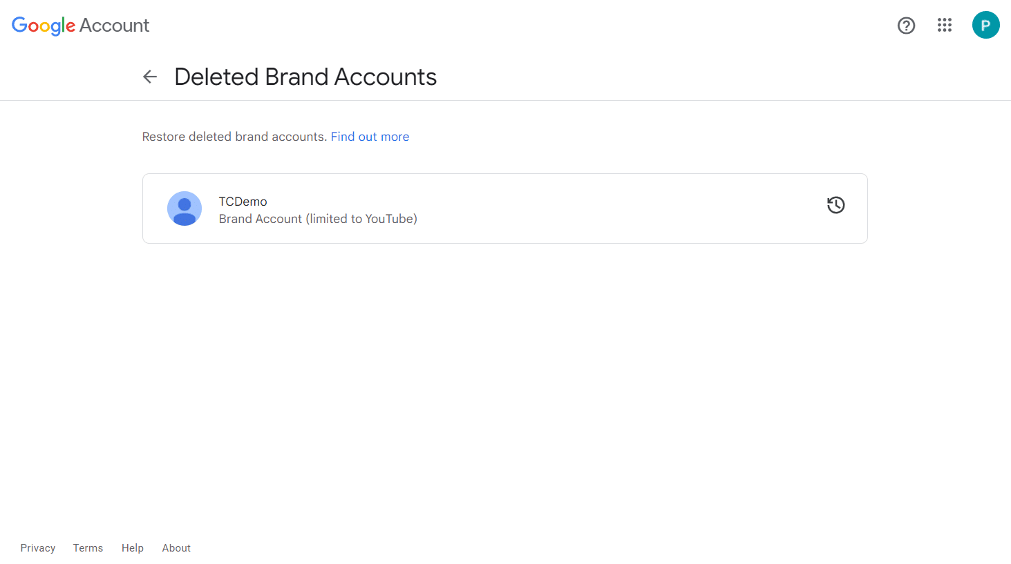 deleted YouTube Brand accounts