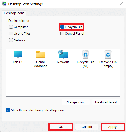 Desktop Icon Settings dialog box