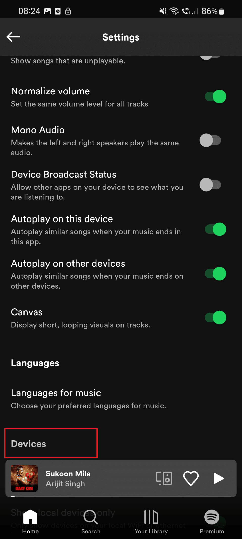 devices option
