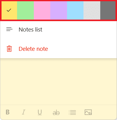 Different Color options present in Sticky notes