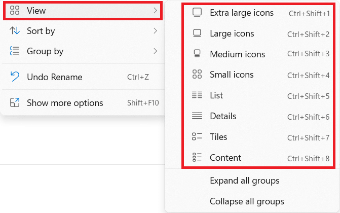 Different view available in the right click context menu | How to enable and use God Mode on Windows 11