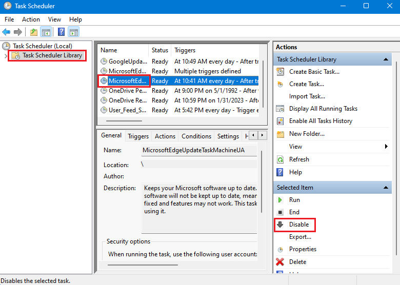 деактивирайте задачите на Microsoft Edge в Task Scheduler