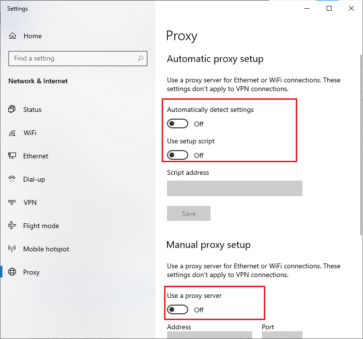 Disable Proxy servers