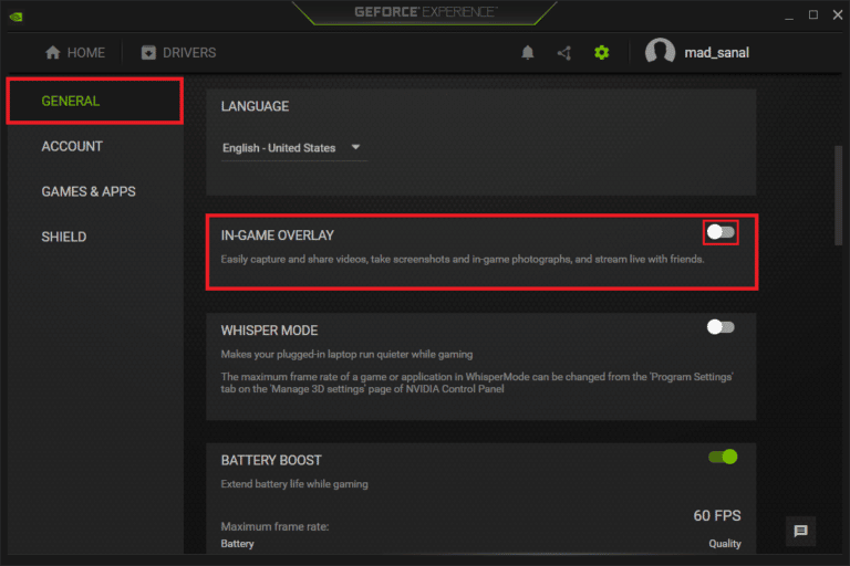 Disable the GeForce Experience Overlay
