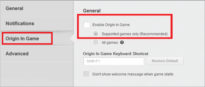 Disable the Origin overlay