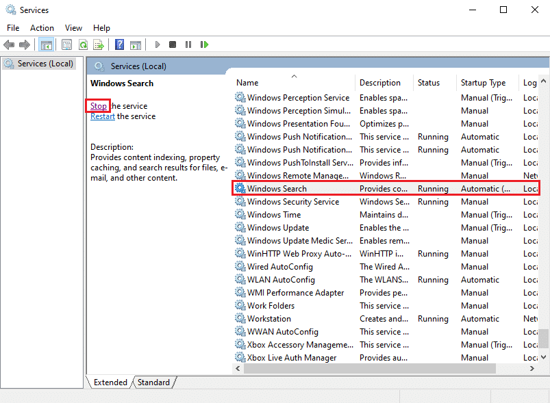 disable the Windows Search service