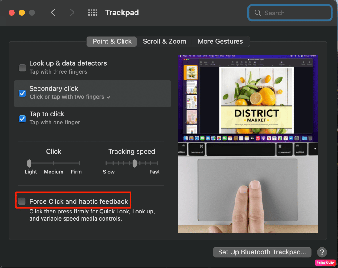 disbale force click and haptic feedback option | trackpad not working Mac