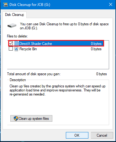 Disk Cleanup DirectX Shade Cache